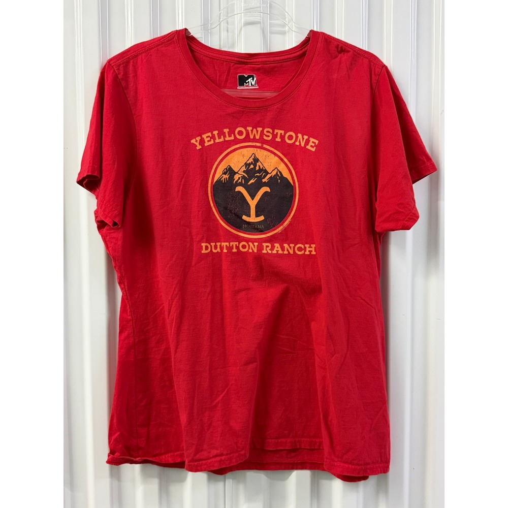 MTV Yellowstone Dutton Ranch T-Shirt Womens L Red Graphic Tee Short Slv